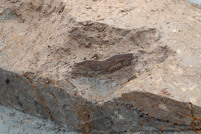 溝跡から出土した鳥形木製品