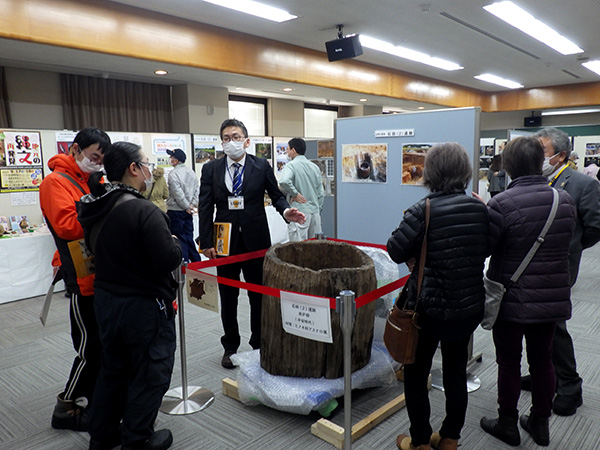保存処理を終えた石田(2)遺跡の井戸枠(令和3年度調査)
